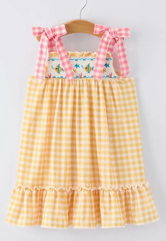 Fish Smock Plaid Dress