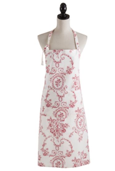 Toile Floral Apron, Color: Red