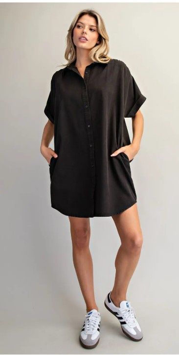 Mineral Washed Button Down Mini Shirt Dress