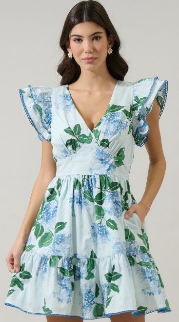Floral Surie Ruffle Mini Dress, Color: Blue/Green, Size: X-Small