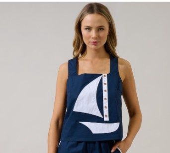 Sailboat Square Neck Tank, Color: Navy, Size: X-Small
