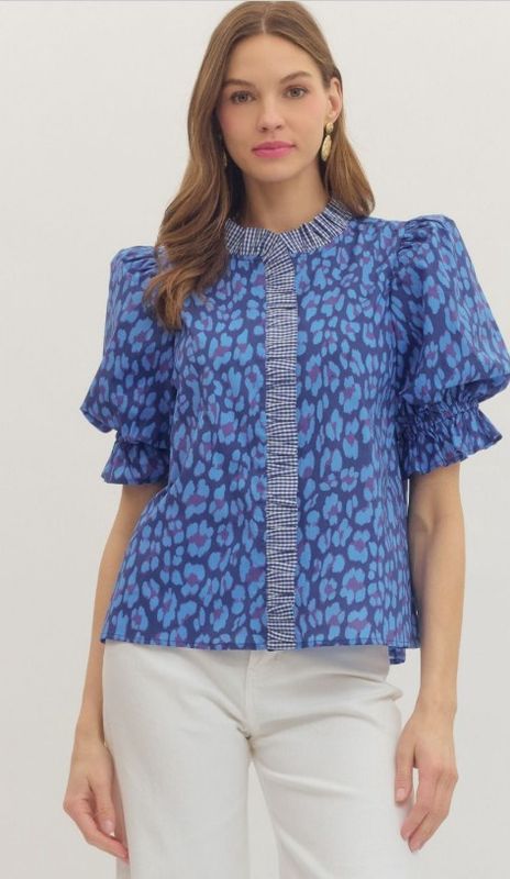 Leopard Print Puff Sleeve Top