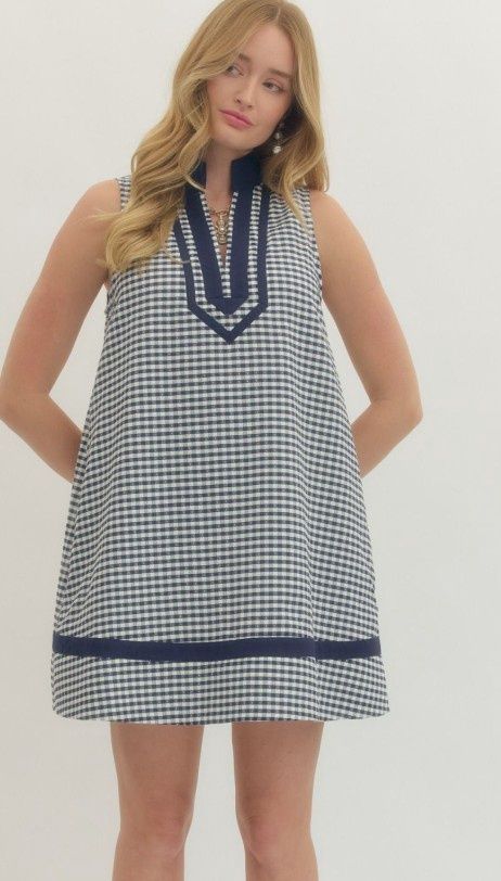 Gingham Sleeveless Mini Dress, Color: Navy, Size: Small