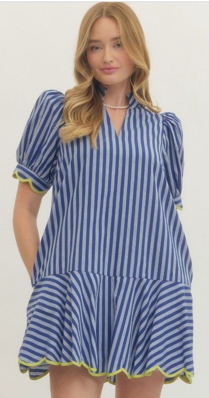 Puff S/S Mini Dress w/ Pockets, Color: Navy, Size: Small