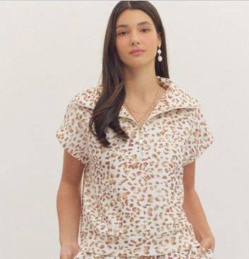 Animal Print Collared Top