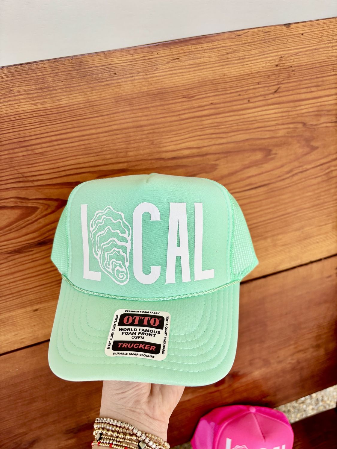 Local Oyster Shell Trucker Hat, Color: Mint