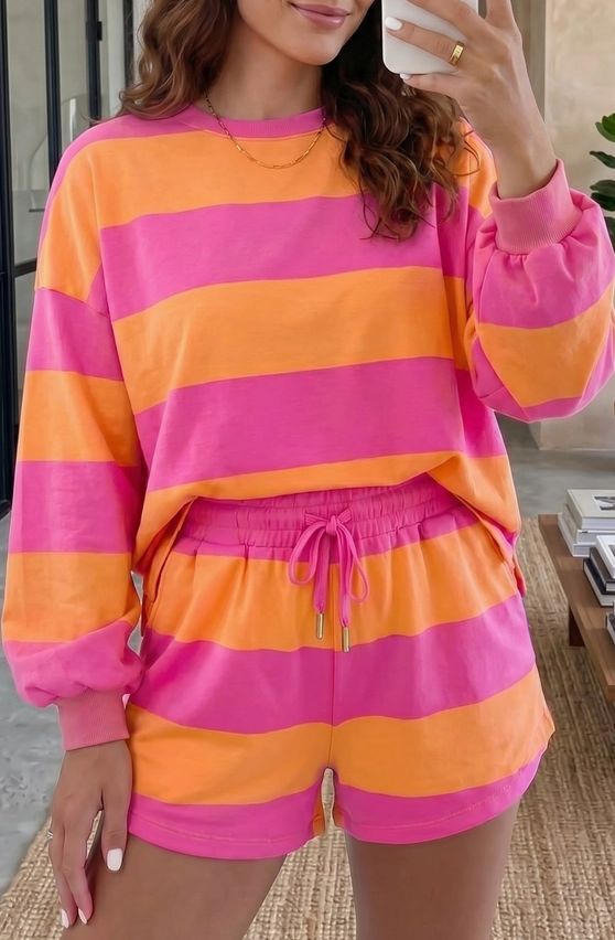Stripe L/S Top &amp; Shorts Set