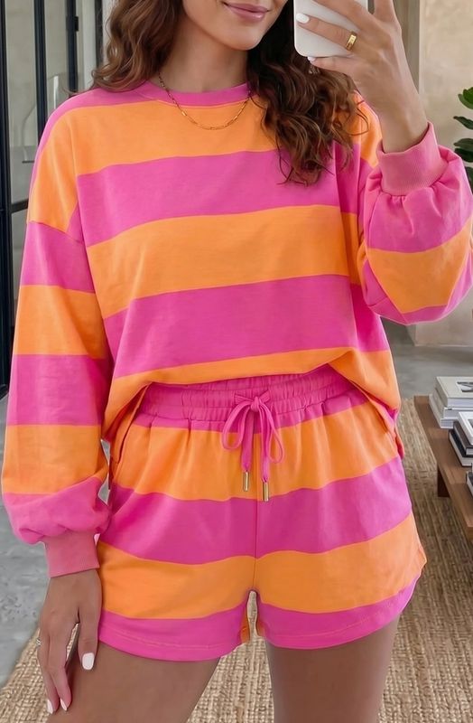 Stripe L/S Top &amp; Shorts Set