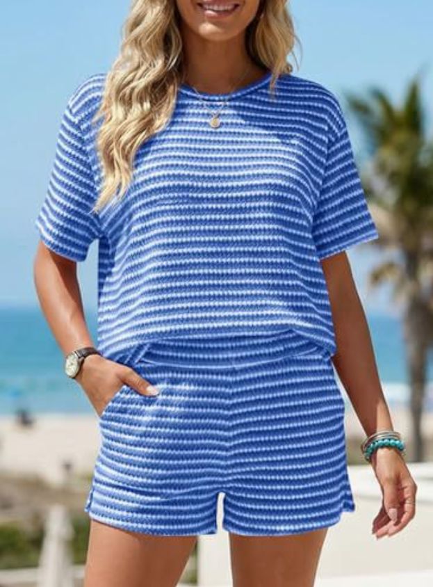 Stripe Knit Shorts Set