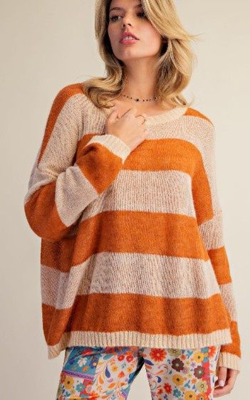 Wide Striped Pattern Knitted Sweater