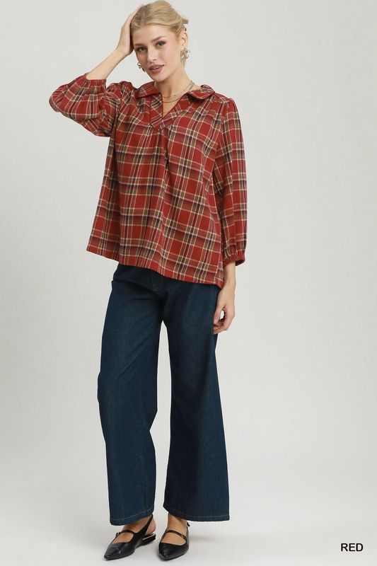 Plaid Collared L/S Top