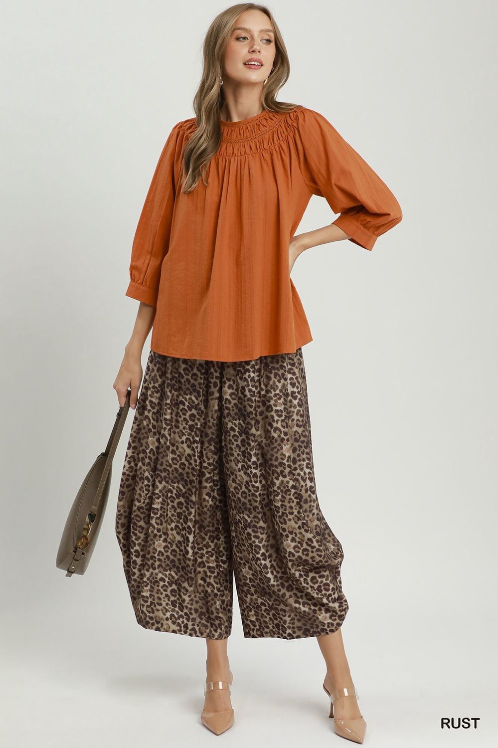 3/4 Slv Top w/ Neck Details