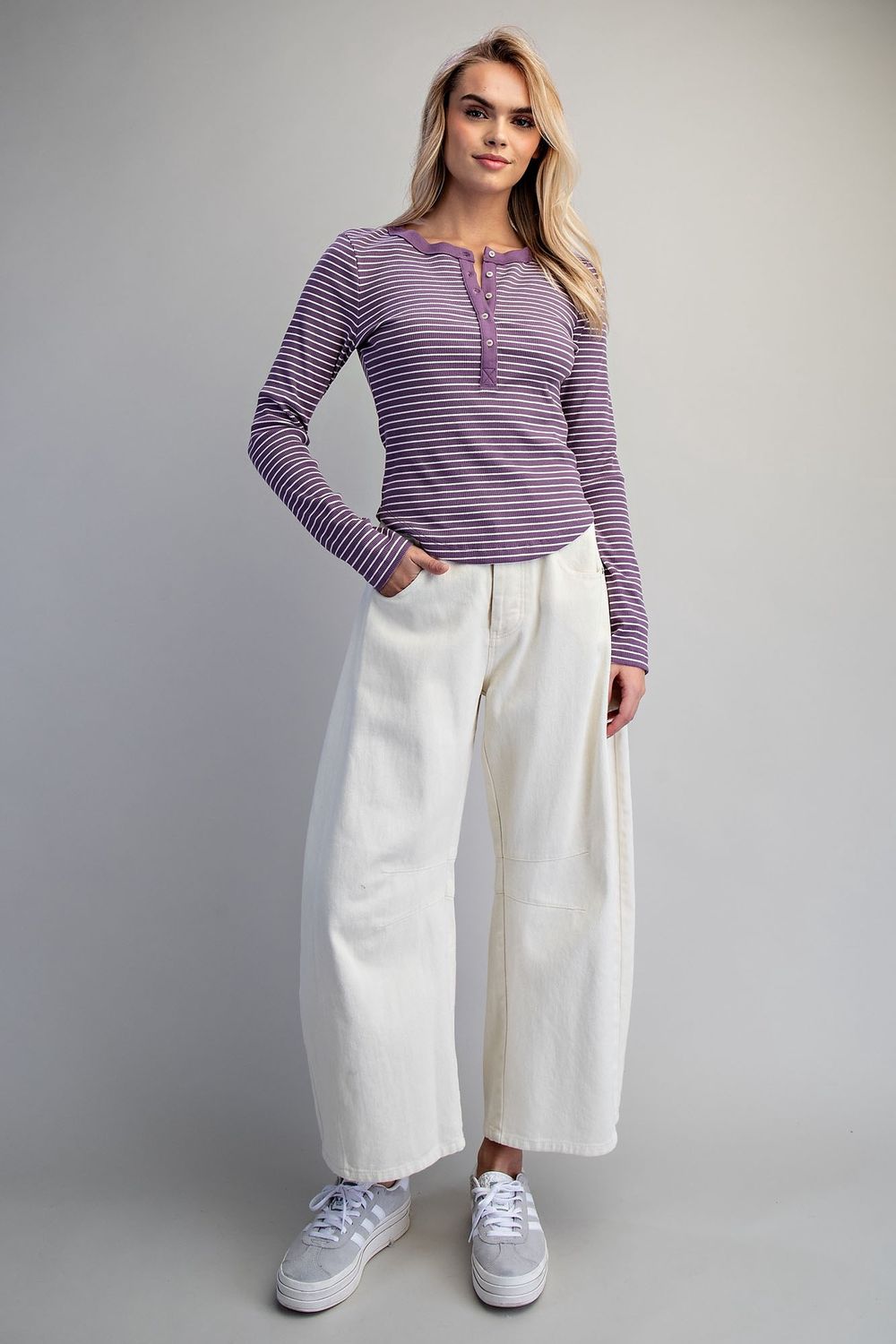 Stripe Henley L/S, Color: Sugar Plum, Size: Small