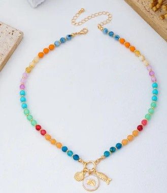 Rainbow Bead Nautical Charm Necklace