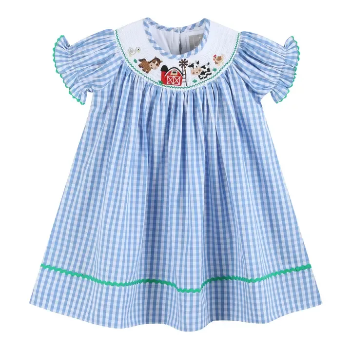 Farm Smock Dress, Color: Blue Gingham, Size: 2T