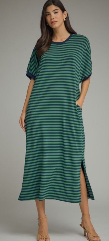 Stripe short sleeve midi dress
