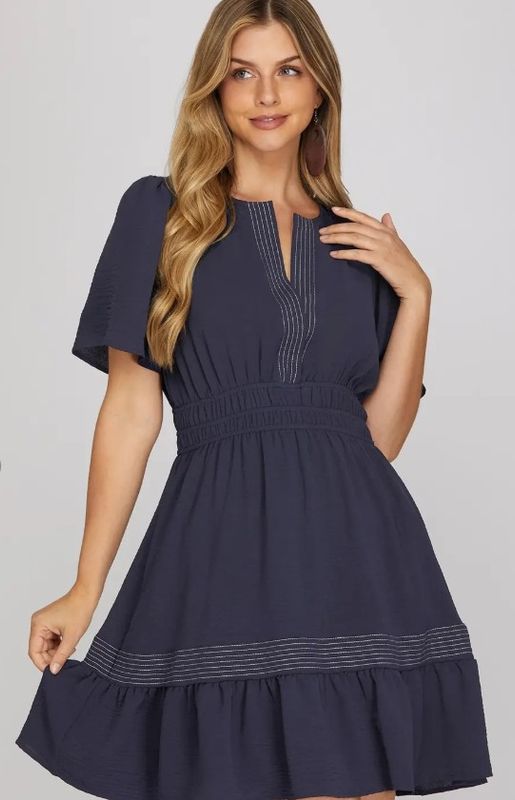 Mini Dress S/S with Contrast Stitching