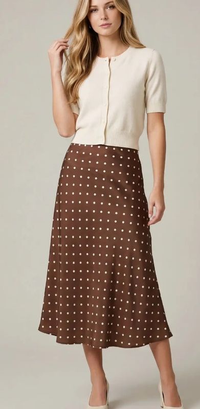 Polka Dot Print Midi Skirt