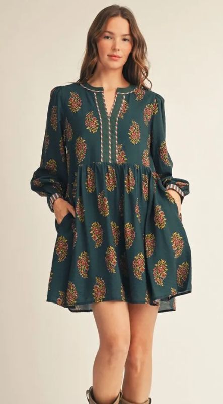 Puff shoulder L/S Floral Dress