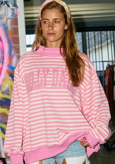 Dilly Dally Stripe Mockneck, Color: Pink, Size: S/M