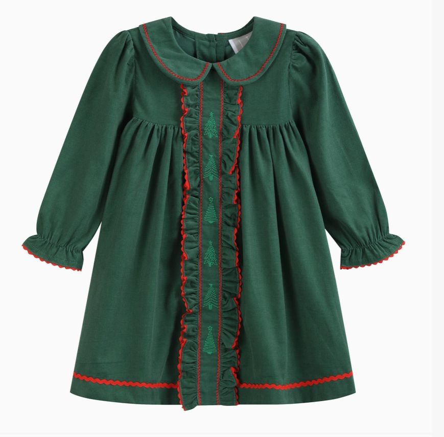 Corduroy Christmas Tree Ruffle Dress