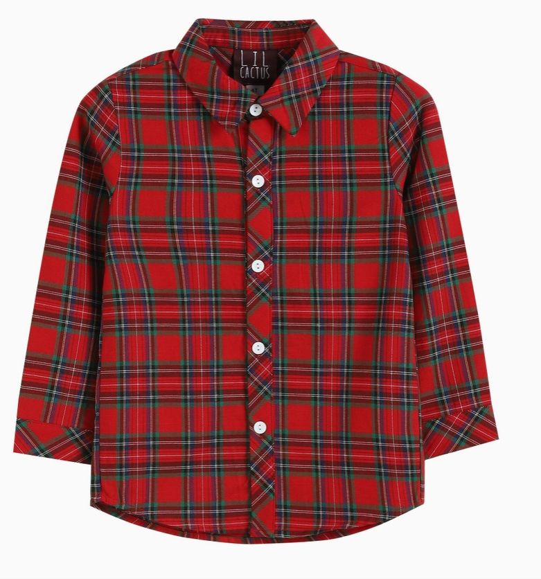 Tartan Boy Dress Shirt, Color: Red/Green, Size: 2T
