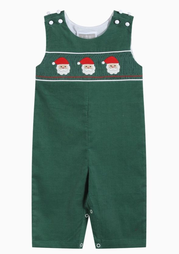 Corduroy Santa Smocked Overalls, Color: Green, Size: 3-6 mo