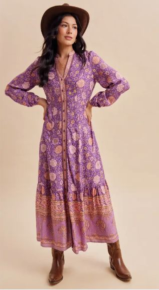 Floral Button Down Dress, Color: Plum, Size: Small