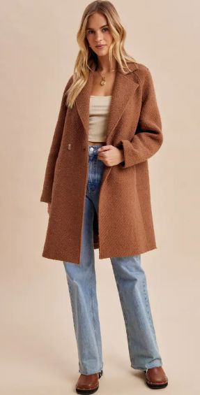 Oversized Long Coat, Color: Chestnut, Size: Small