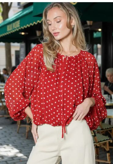 Polka Dot Tie Neck Top