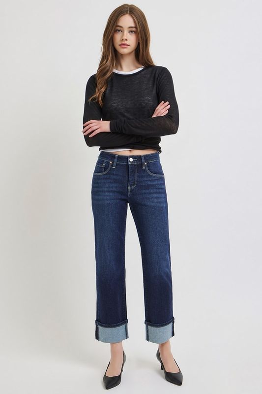 Mid Rise Cropped Slim Straight Jeans