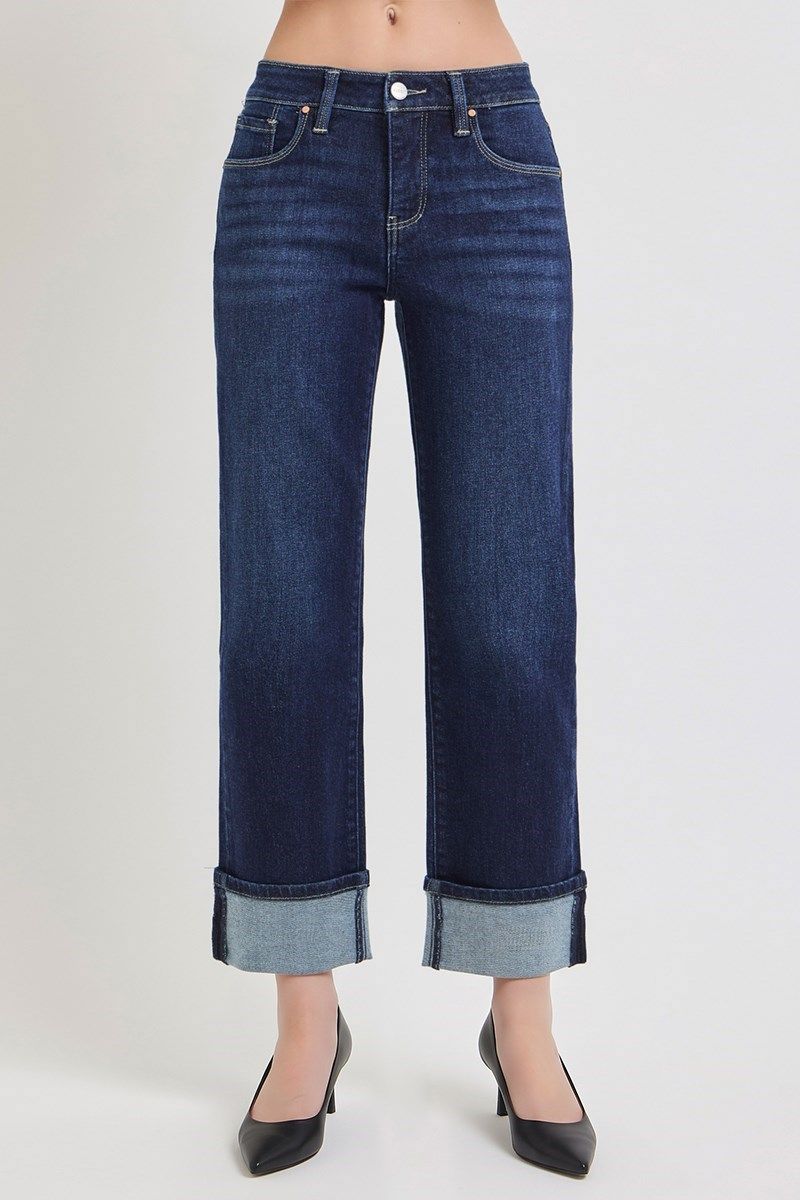 Mid Rise Cropped Slim Straight Jeans, Color: Dark, Size: 3