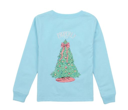 Girl's L/S Tee Merry &amp; Bright, Color: Powder Blue, Size: Yth Small