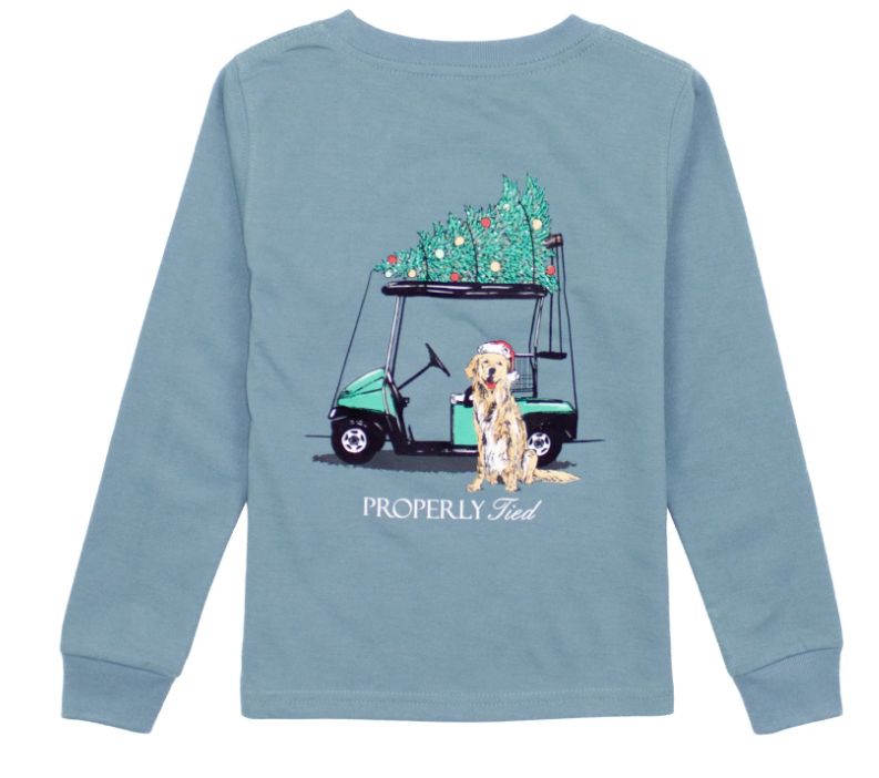 Santa's Caddy L/S Tee, Color: Steel Blue, Size: Small