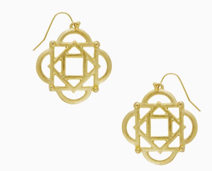 Gold Curved Sq Cut Out Wire Earrings