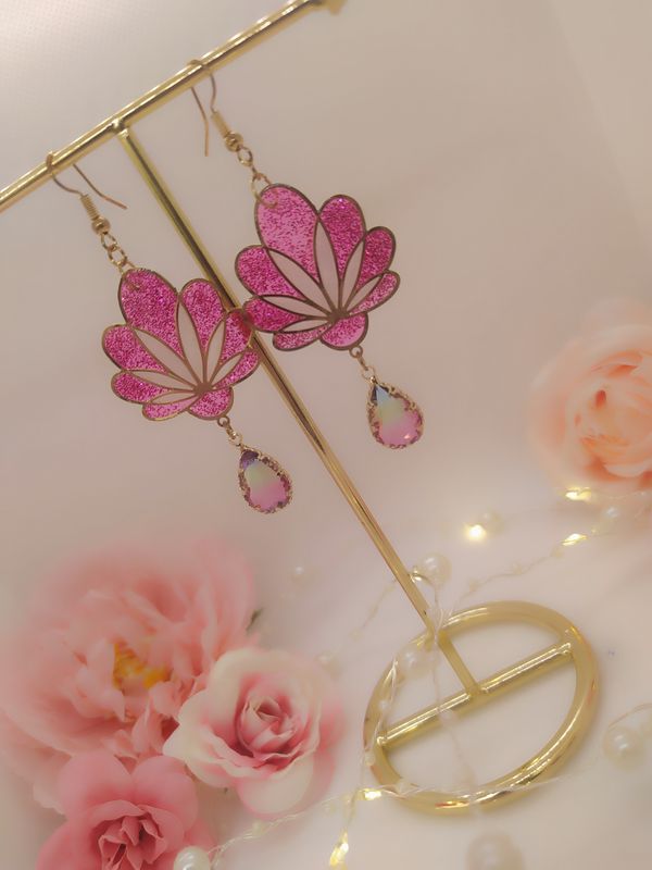 Boucles d'oreilles fleurs scintillantes "La vie en rose"