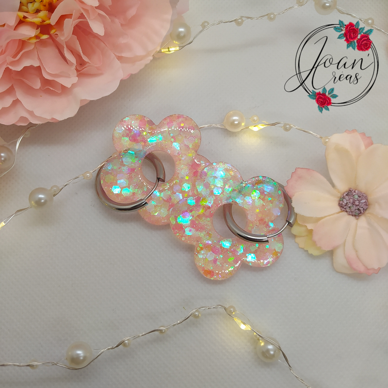 Boucles d'oreilles fleurs pailletées "Mermaid me"