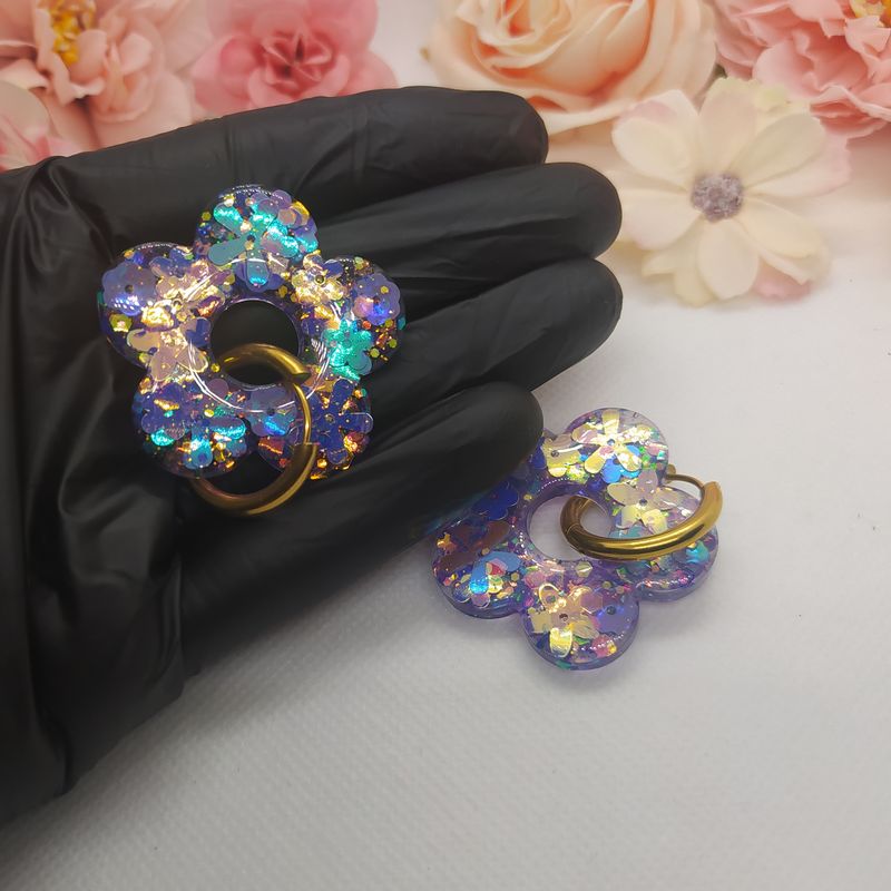 Fleurs scintillantes pailletées holographiques "Flower power"