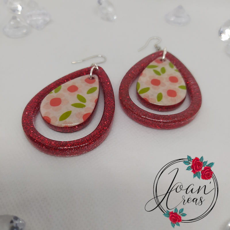 Boucles d'oreilles gouttes rouges scintillantes"tartelettes à la fraise"