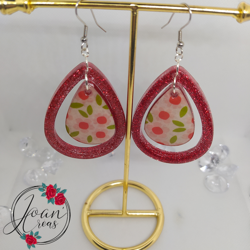 Boucles d'oreilles gouttes rouges scintillantes"tartelettes à la fraise"