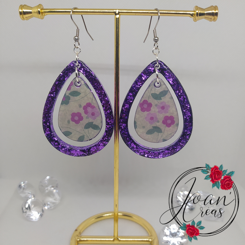 Boucles d'oreilles gouttes violettes scintillantes