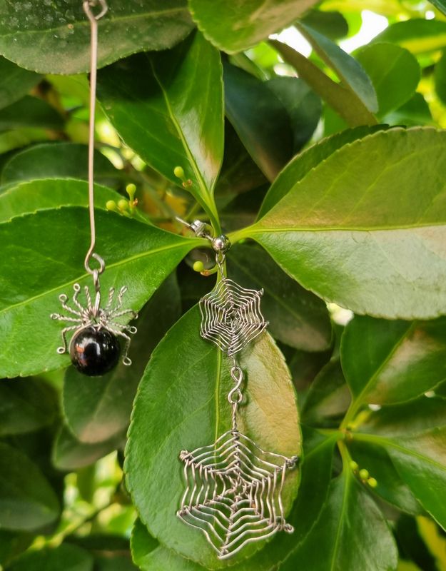 Spider and Spiderweb Long Earrings