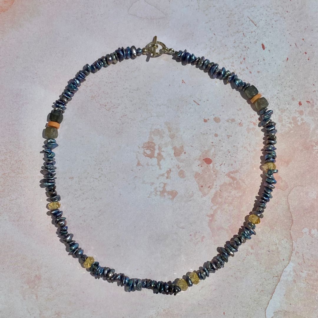 Keishi Pearl Citrine &amp; Labradorite Necklace