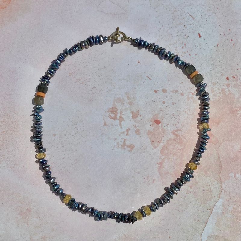 Keishi Pearl Citrine &amp; Labradorite Necklace