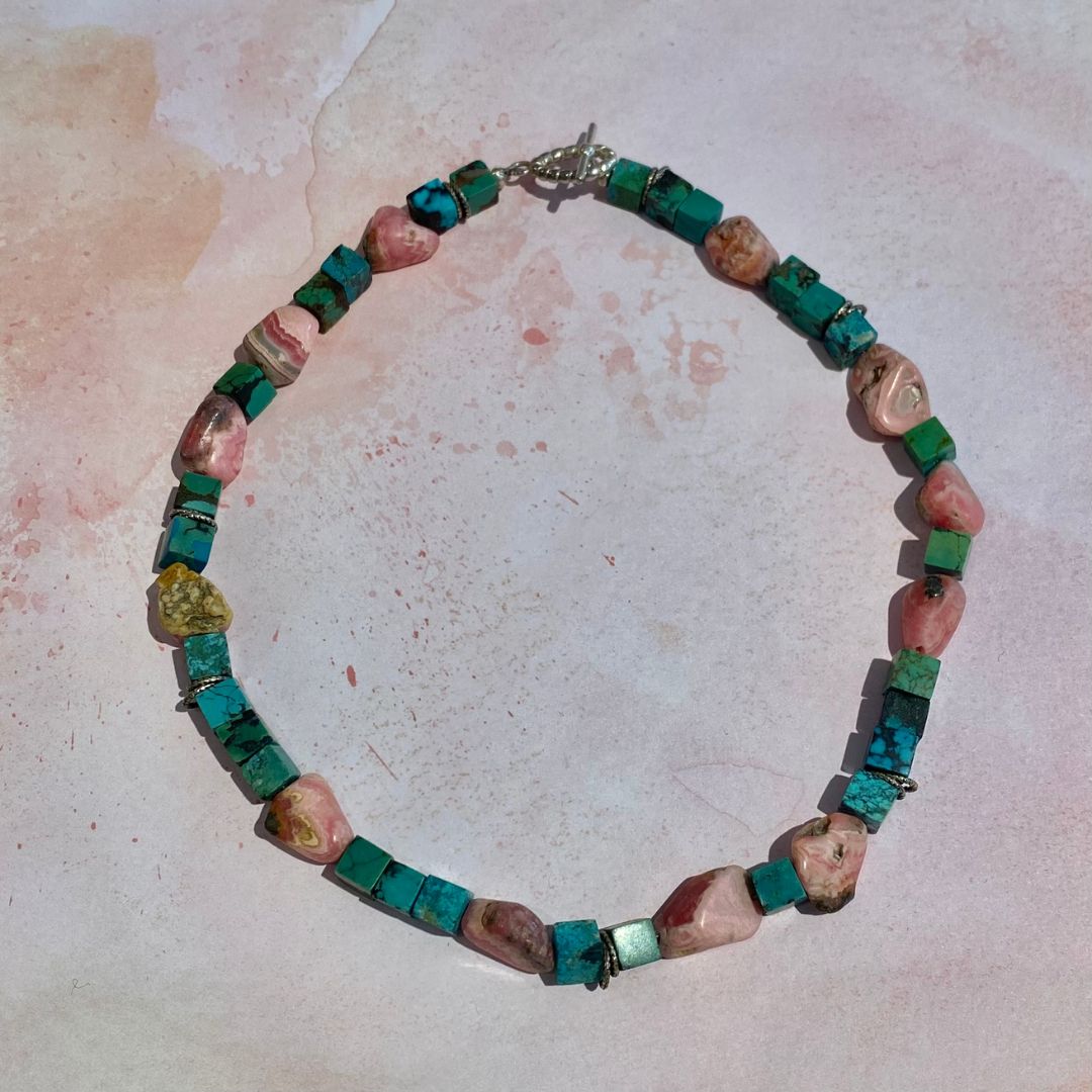 Turquoise Pink Agate &amp; Sterling Necklace