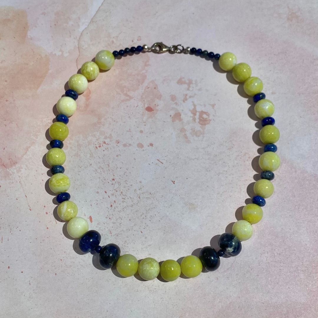 Serpentine Jade and Blue Sodalite Bead Necklace