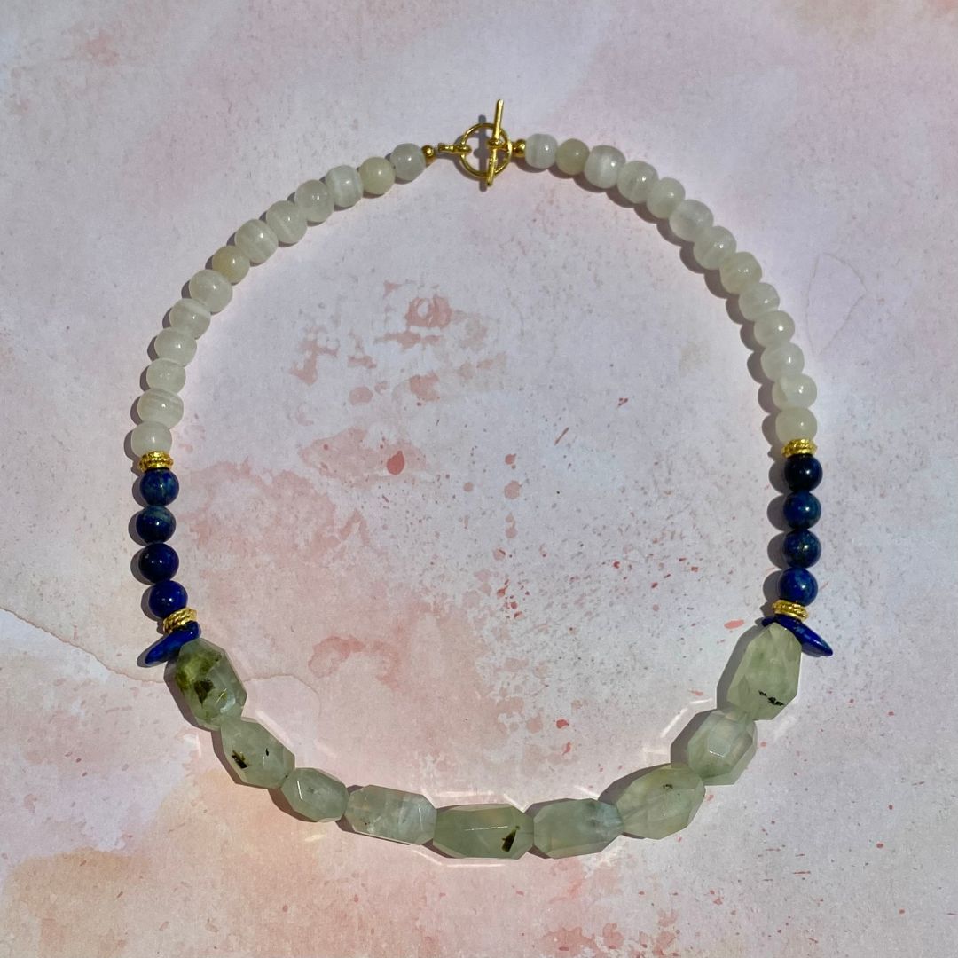 Moss Aquamarine and Lapis Necklace