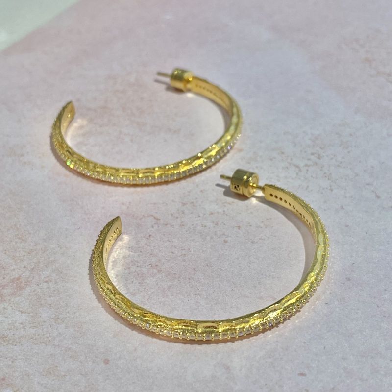 Gold Crystal Thin Hoop Earrings 1.5&quot;