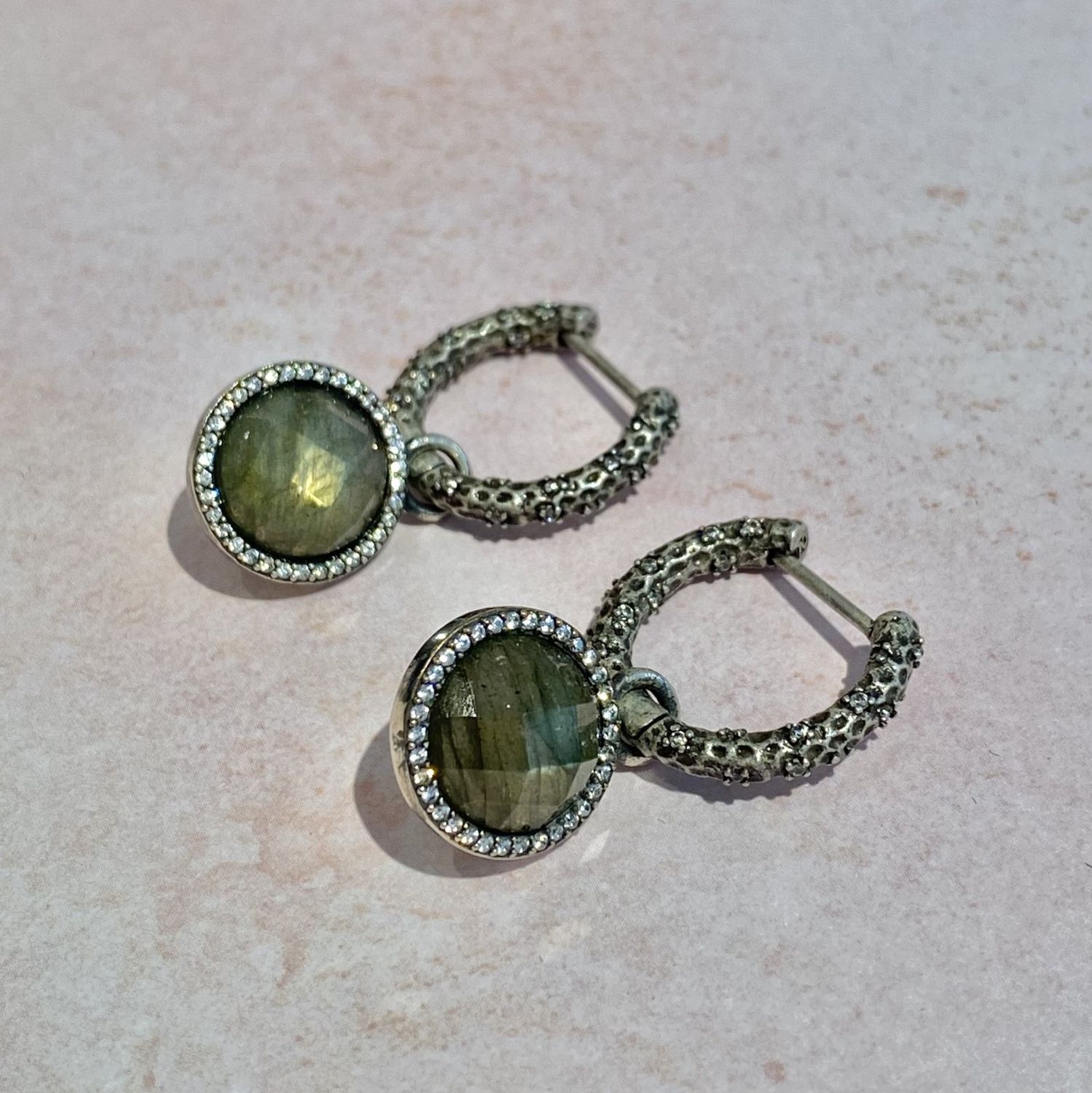 Vintage Silver Earring with Labradorite Slide on Charm