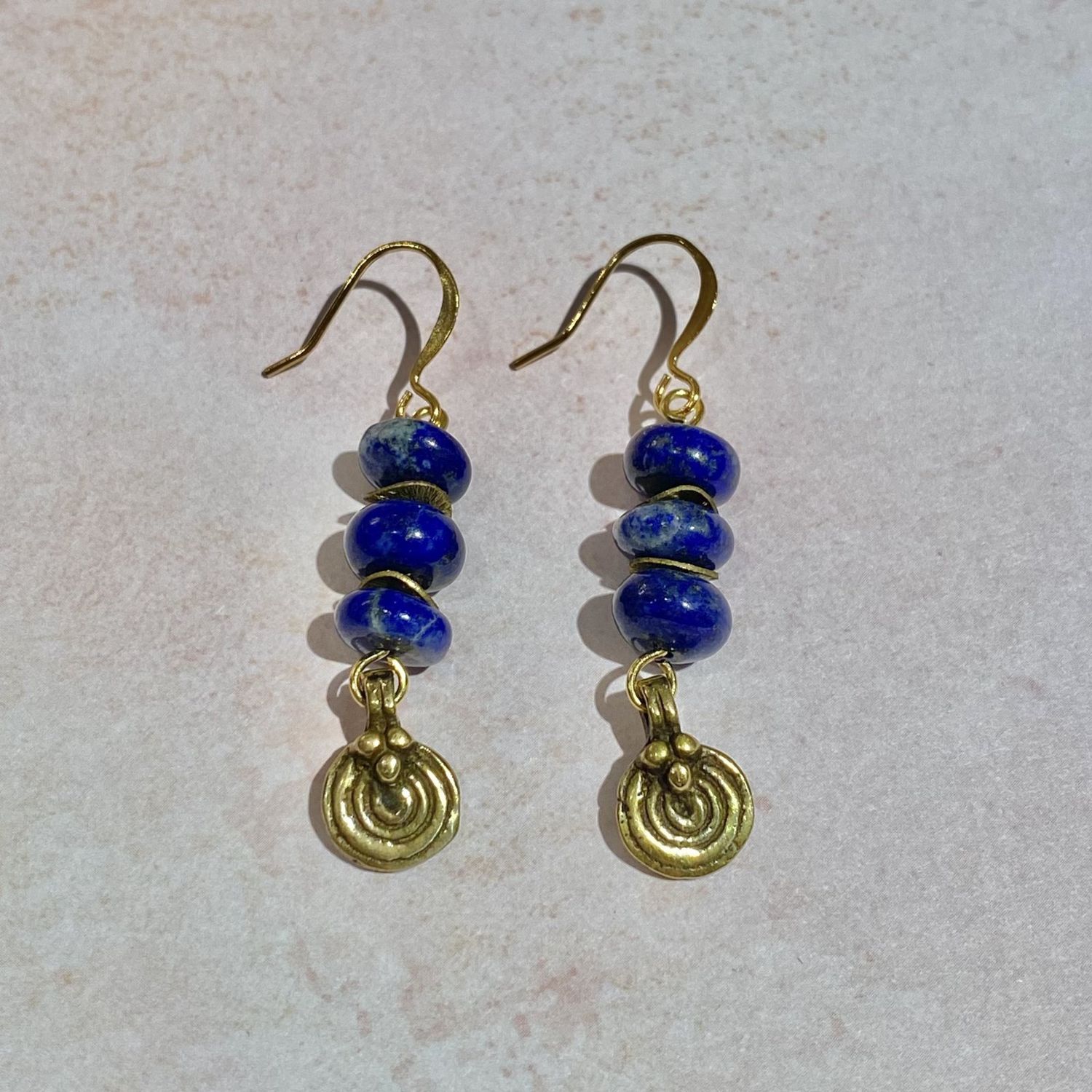 Lapis Earring with Gold Discs